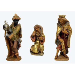 3 Anri Italy Hand Carved Wood Christmas Nativity Gold Silver Gilded Kings 5"